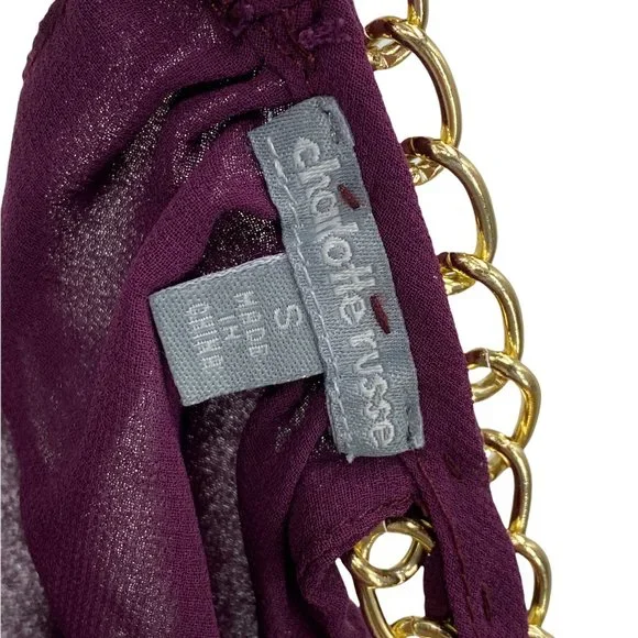 Charlotte Russe Women's Sleeveless Blouse Top Sz Small Burgundy Gold Tone Chain - Picture 5 of 6